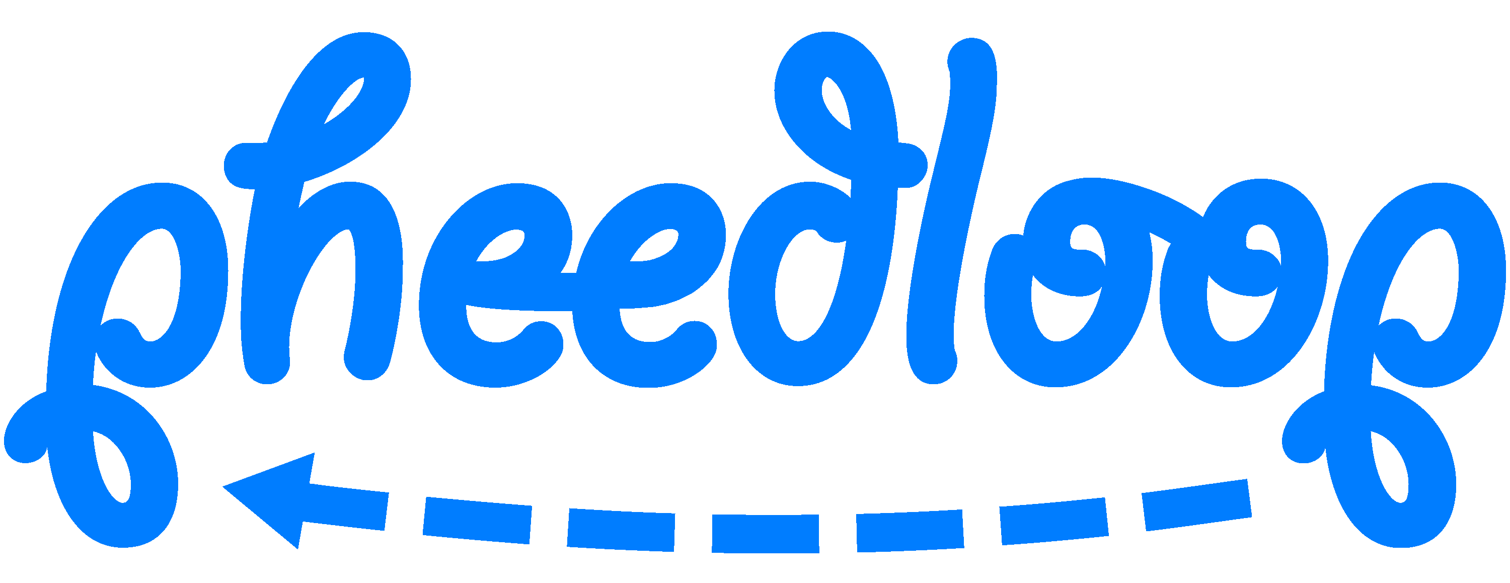 Blue stylized cursive text 'pheedloop' with a dotted arrow below pointing left.