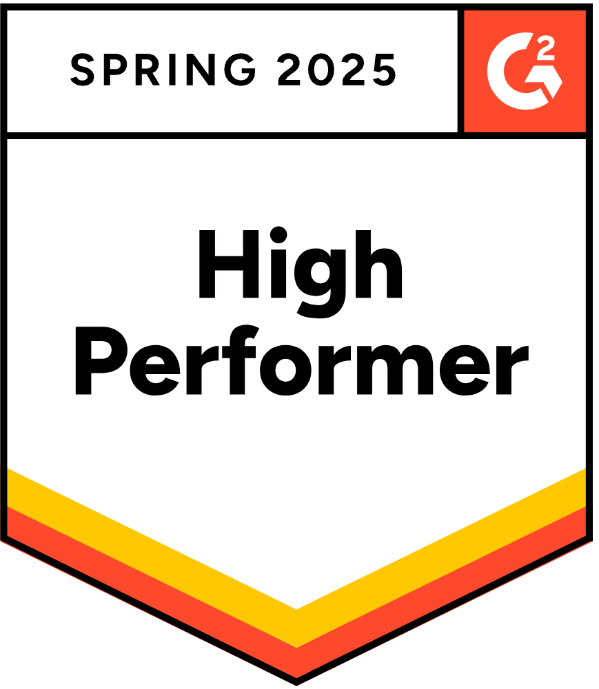 Badge displaying 'Spring 2025 High Performer' with the G2 logo in the top right corner.