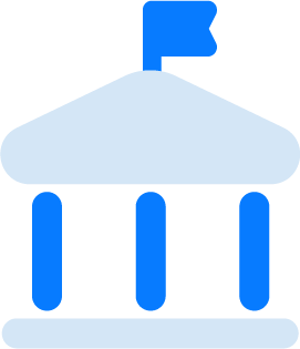 Icon of a government or convention building with three pillars and a flag on top.