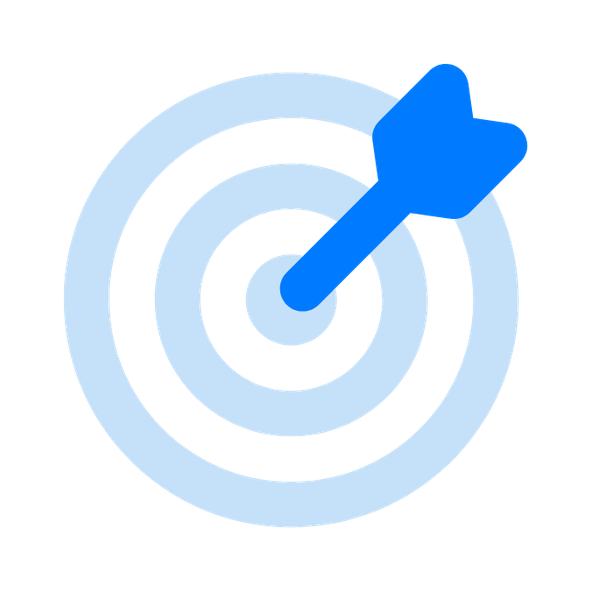 Blue dart hitting the center of a light blue target bullseye.